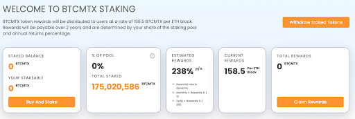 Bitcoin Minetrix's Staking Dashboard